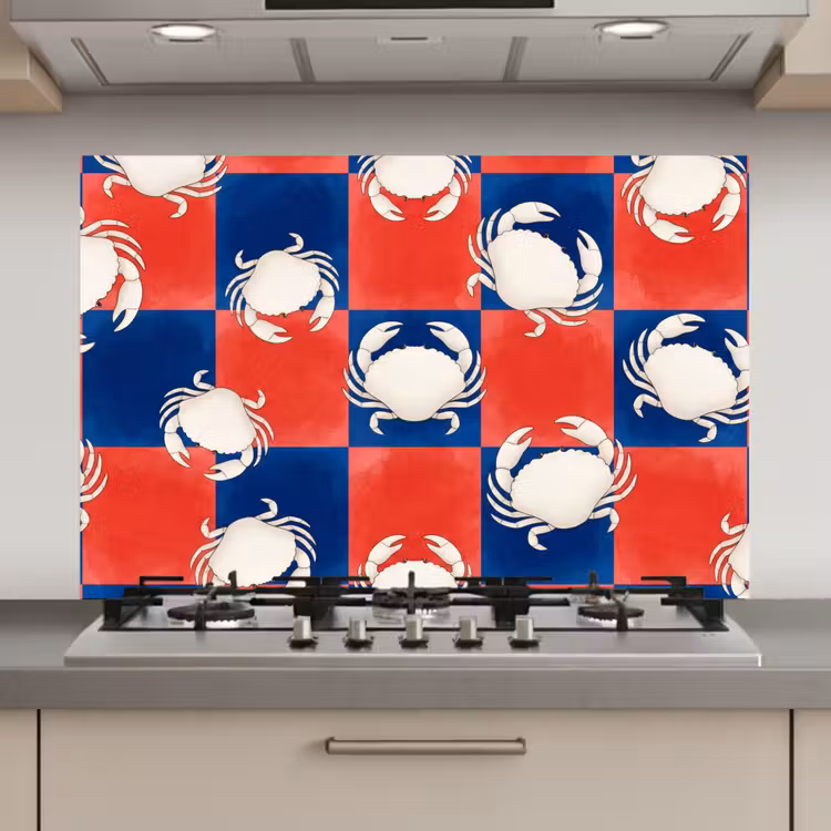 Spatscherm keuken - Patroon - Zeeleven - Rood - Blauw - Abstract — 1