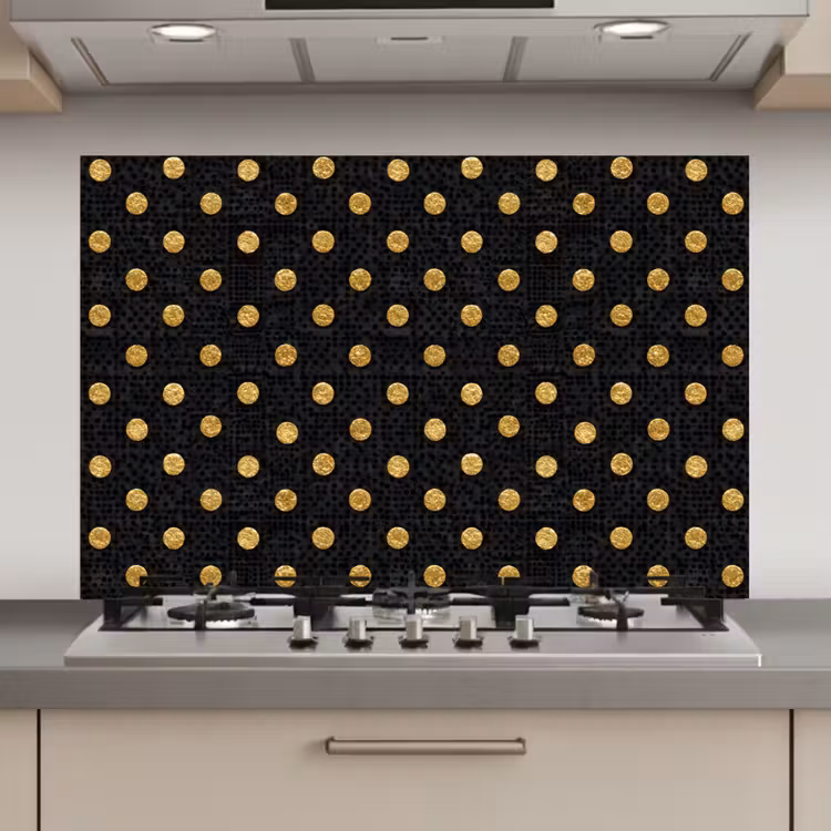 Spatscherm keuken - Polka Dot - Stippen - Goud - Zwart — 1