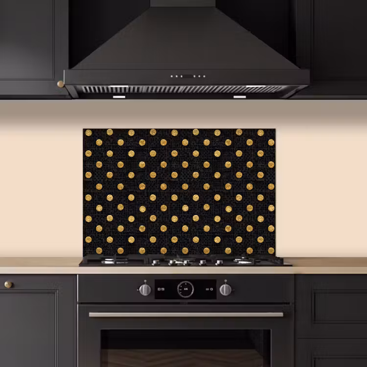 Spatscherm keuken - Polka Dot - Stippen - Goud - Zwart — 2