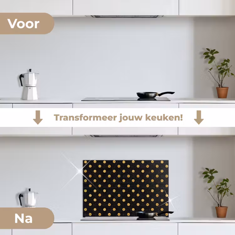 Spatscherm keuken - Polka Dot - Stippen - Goud - Zwart — 3