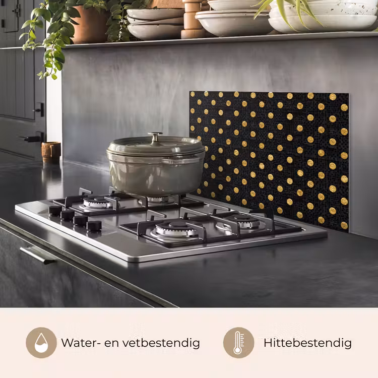 Spatscherm keuken - Polka Dot - Stippen - Goud - Zwart — 7