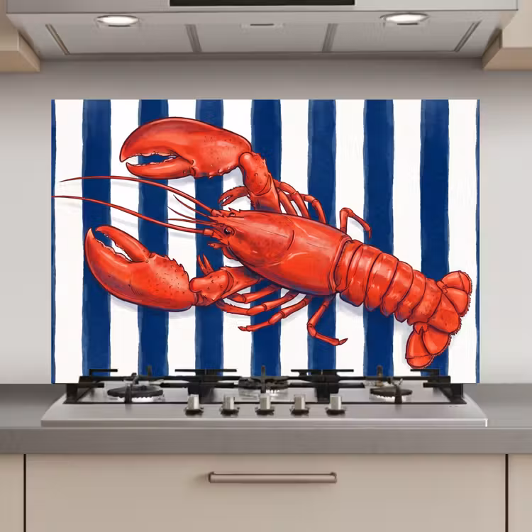 Spatscherm keuken - Schaaldier - Kreeft - Marine - Illustratie - Rood — 1