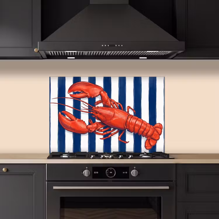 Spatscherm keuken - Schaaldier - Kreeft - Marine - Illustratie - Rood — 2