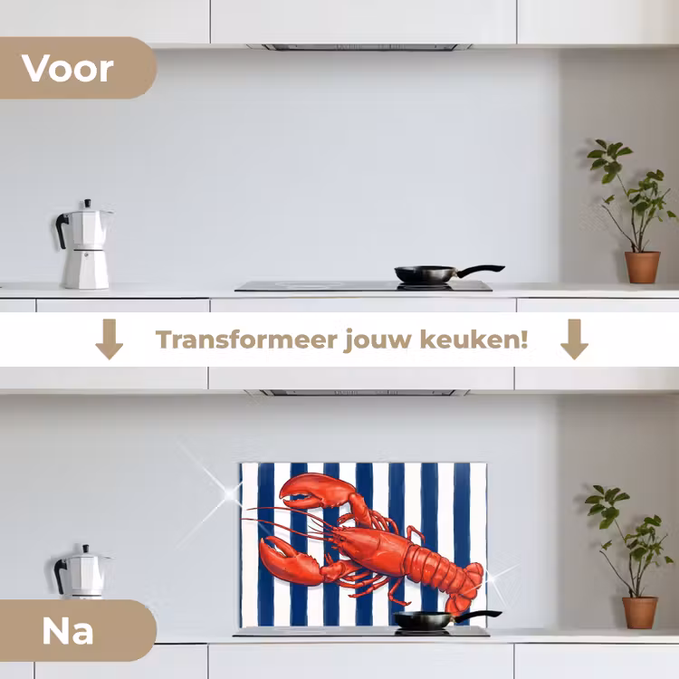 Spatscherm keuken - Schaaldier - Kreeft - Marine - Illustratie - Rood — 3