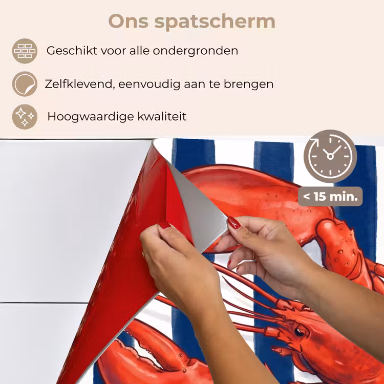 Spatscherm keuken - Schaaldier - Kreeft - Marine - Illustratie - Rood — 4