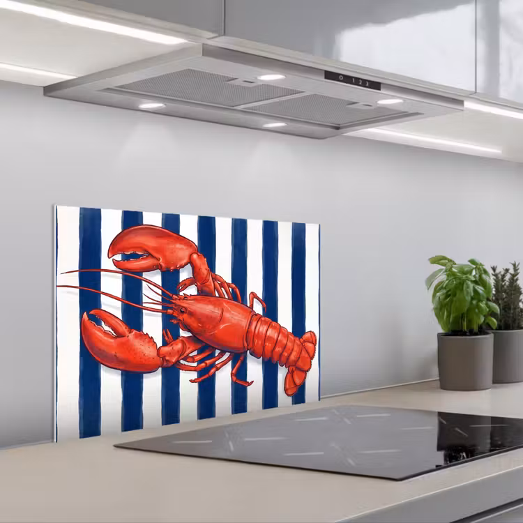 Spatscherm keuken - Schaaldier - Kreeft - Marine - Illustratie - Rood — 5