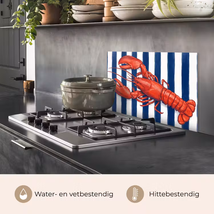 Spatscherm keuken - Schaaldier - Kreeft - Marine - Illustratie - Rood — 7