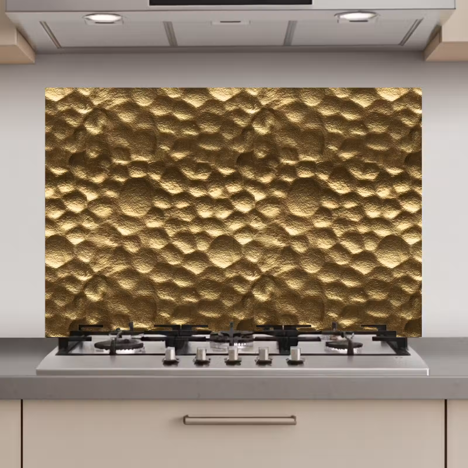Spatscherm keuken - Gehamerd - Reliëf - Textuur - Bronsgoud — 1