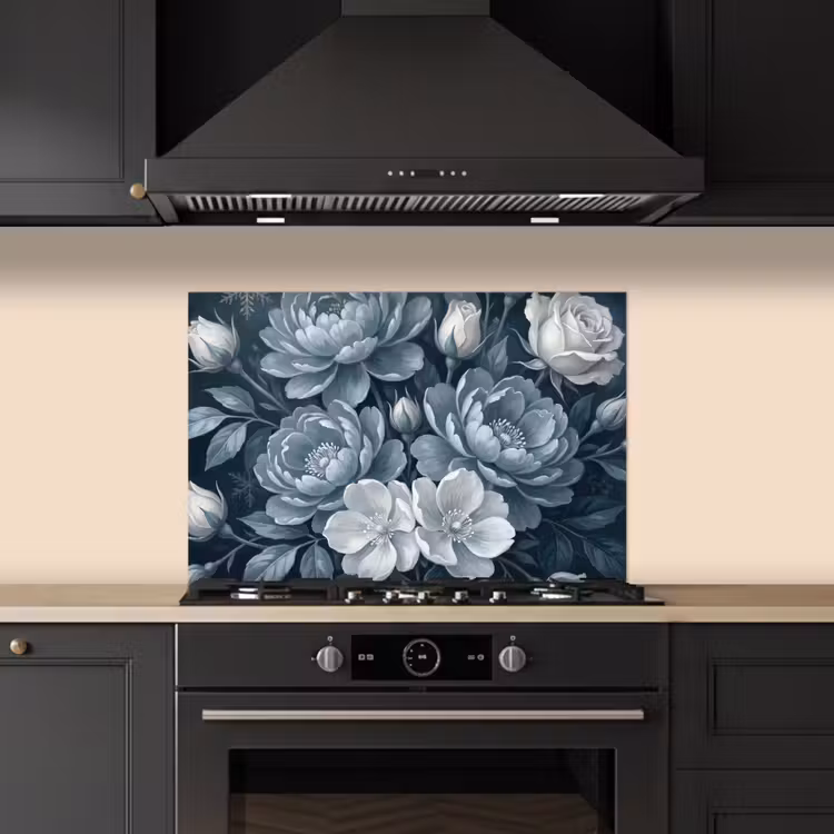 Spatscherm keuken - Bloemen - Boeket - Winter - Abstract - Blauw — 2