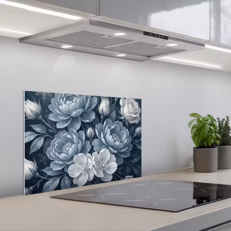 Spatscherm keuken - Bloemen - Boeket - Winter - Abstract - Blauw — 5