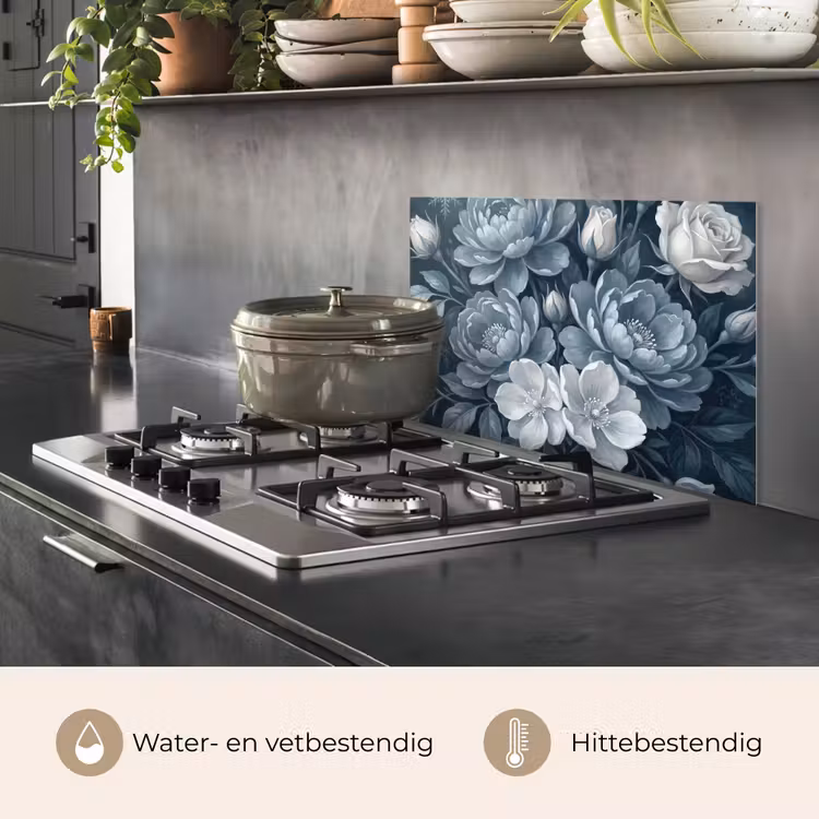 Spatscherm keuken - Bloemen - Boeket - Winter - Abstract - Blauw — 7