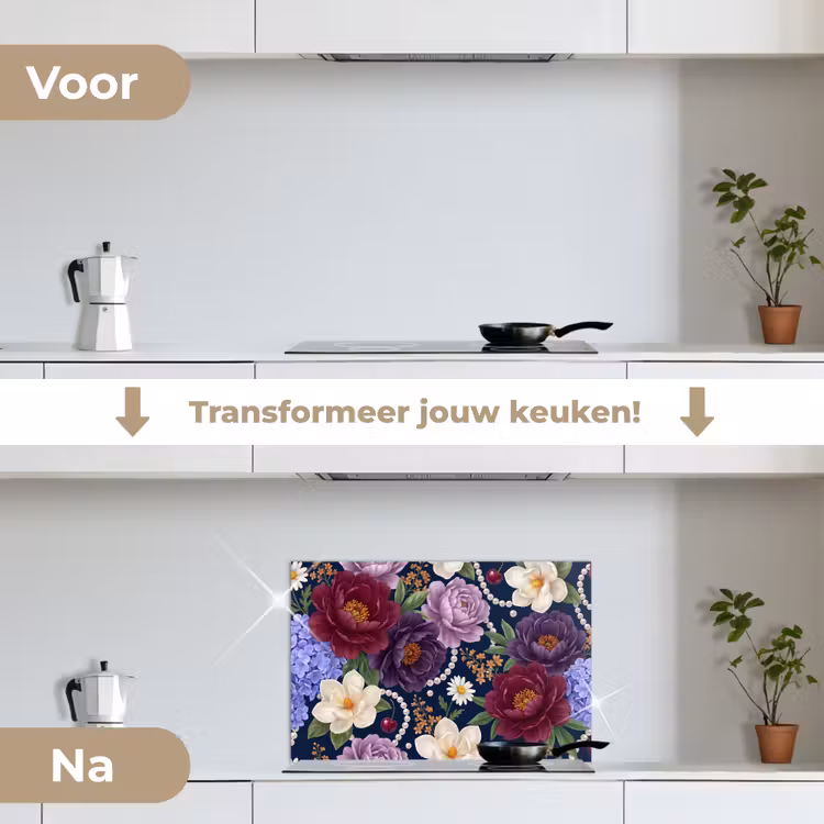 Spatscherm keuken - Bloemen - Parels - Decoratie - Modern - Blauw — 3