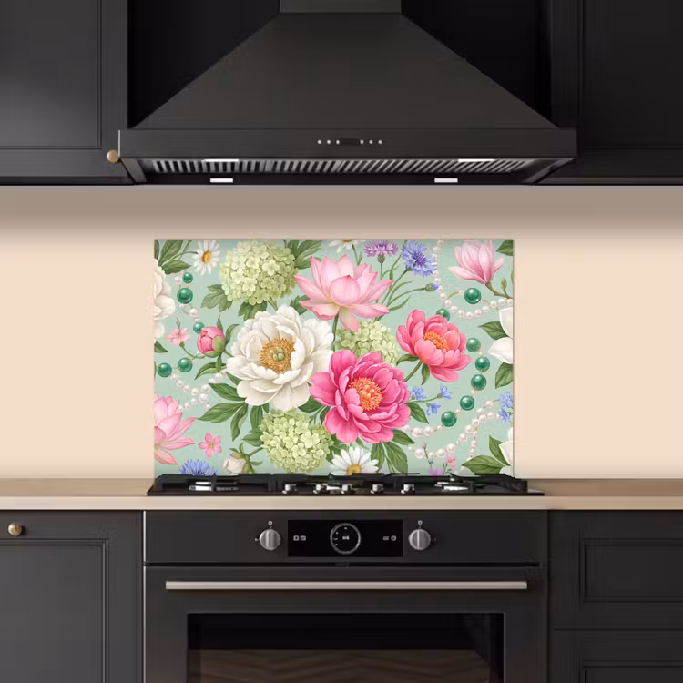 Spatscherm keuken - Bloemen - Patroon - Botanisch - Groen — 2