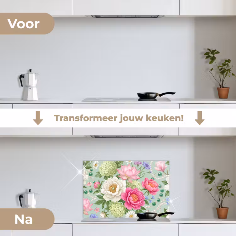 Spatscherm keuken - Bloemen - Patroon - Botanisch - Groen — 3