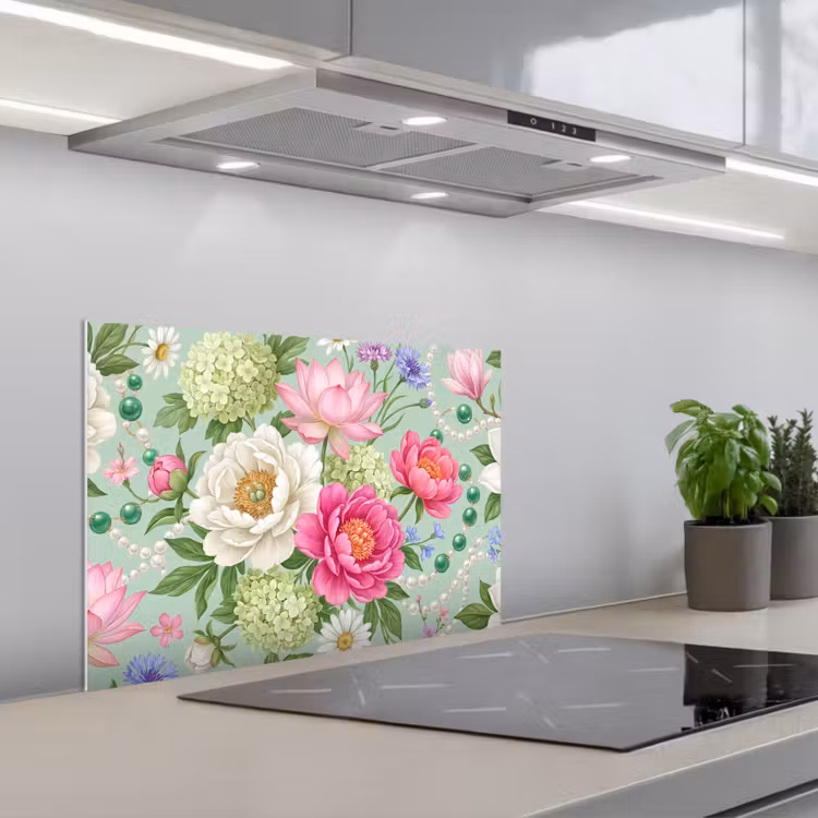 Spatscherm keuken - Bloemen - Patroon - Botanisch - Groen — 5