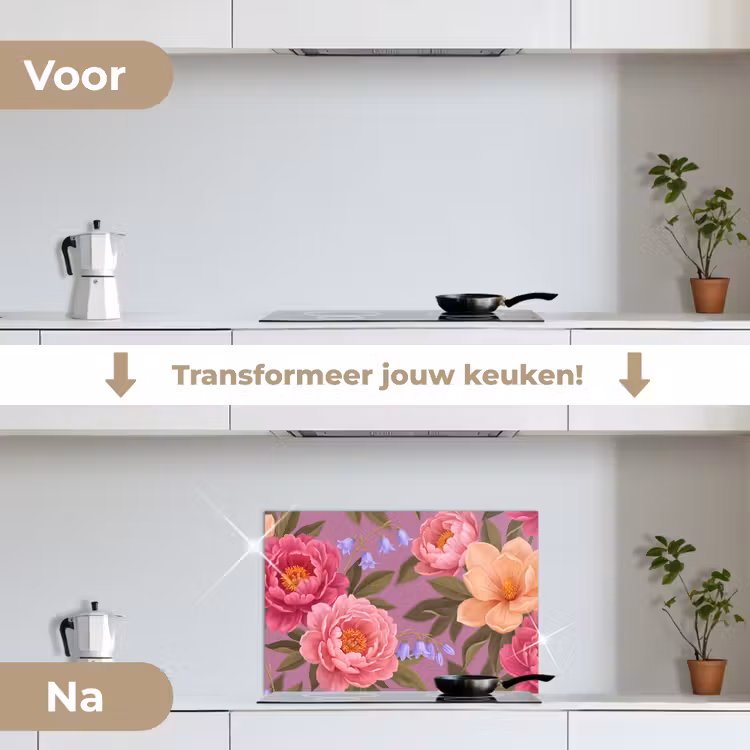 Spatscherm keuken - Bloemen - Patroon - Illustratie - Roze — 3