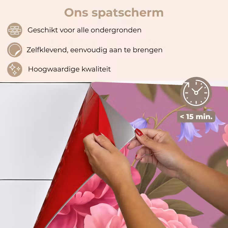 Spatscherm keuken - Bloemen - Patroon - Illustratie - Roze — 4