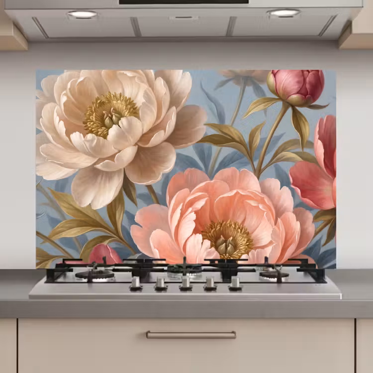 Spatscherm keuken - Bloemen - Roze - Beige - Modern - Natuur — 1