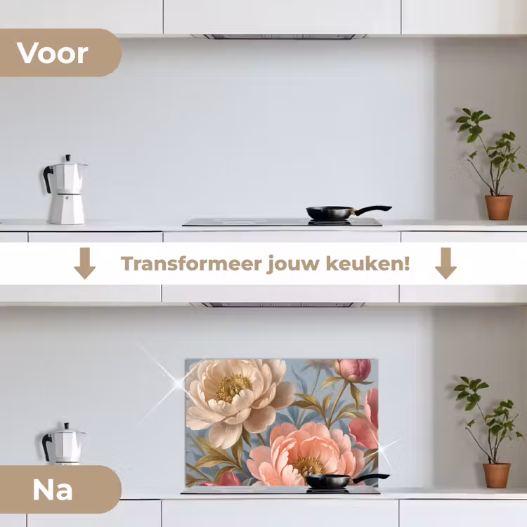 Spatscherm keuken - Bloemen - Roze - Beige - Modern - Natuur — 3