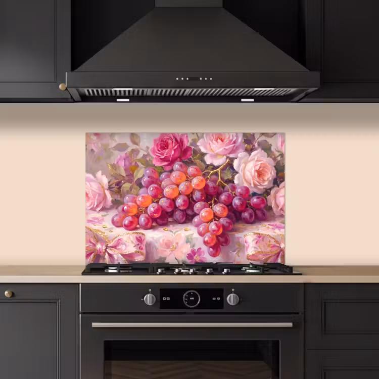 Spatscherm keuken - Eten - Bloemen - Stilleven - Roze - Goud — 2