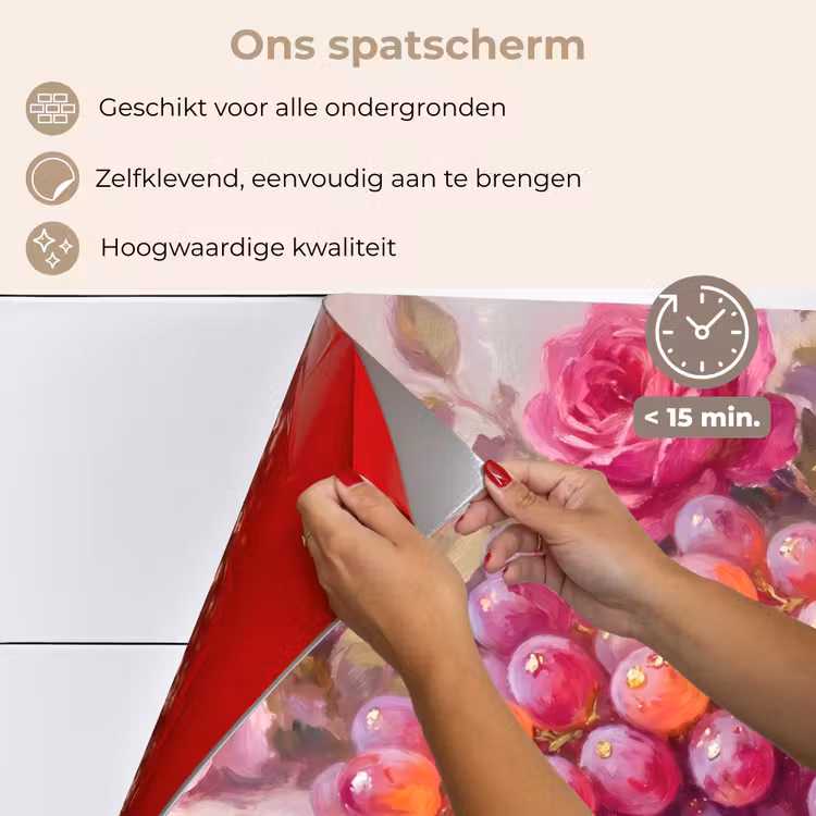 Spatscherm keuken - Eten - Bloemen - Stilleven - Roze - Goud — 4