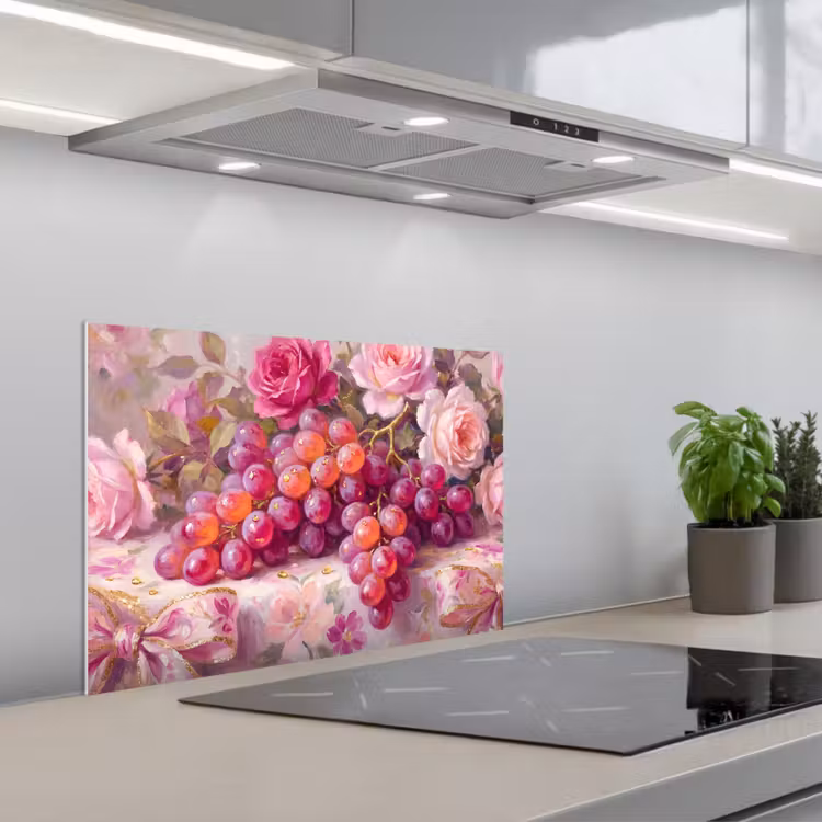 Spatscherm keuken - Eten - Bloemen - Stilleven - Roze - Goud — 5