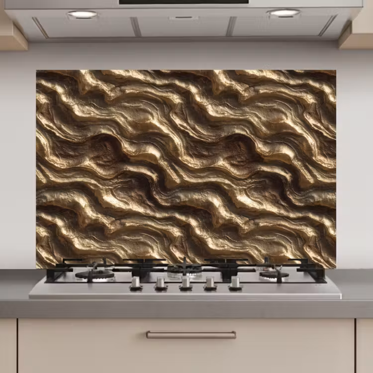 Spatscherm keuken - Reliëf - Golven - Abstract - Bronsgoud — 1