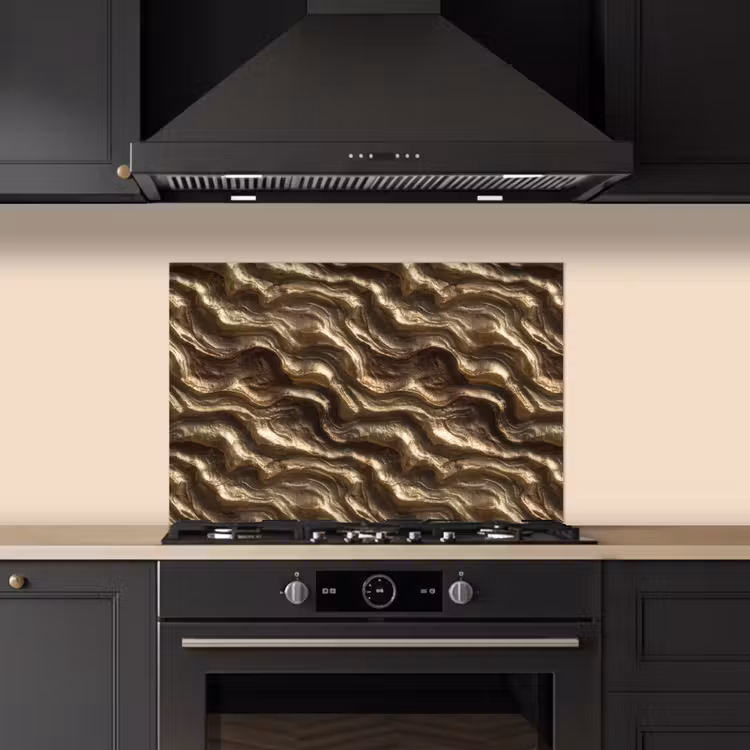 Spatscherm keuken - Reliëf - Golven - Abstract - Bronsgoud — 2
