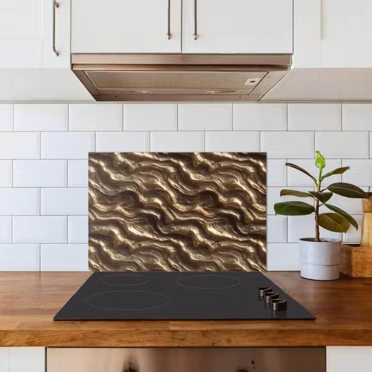 Spatscherm keuken - Reliëf - Golven - Abstract - Bronsgoud — 6