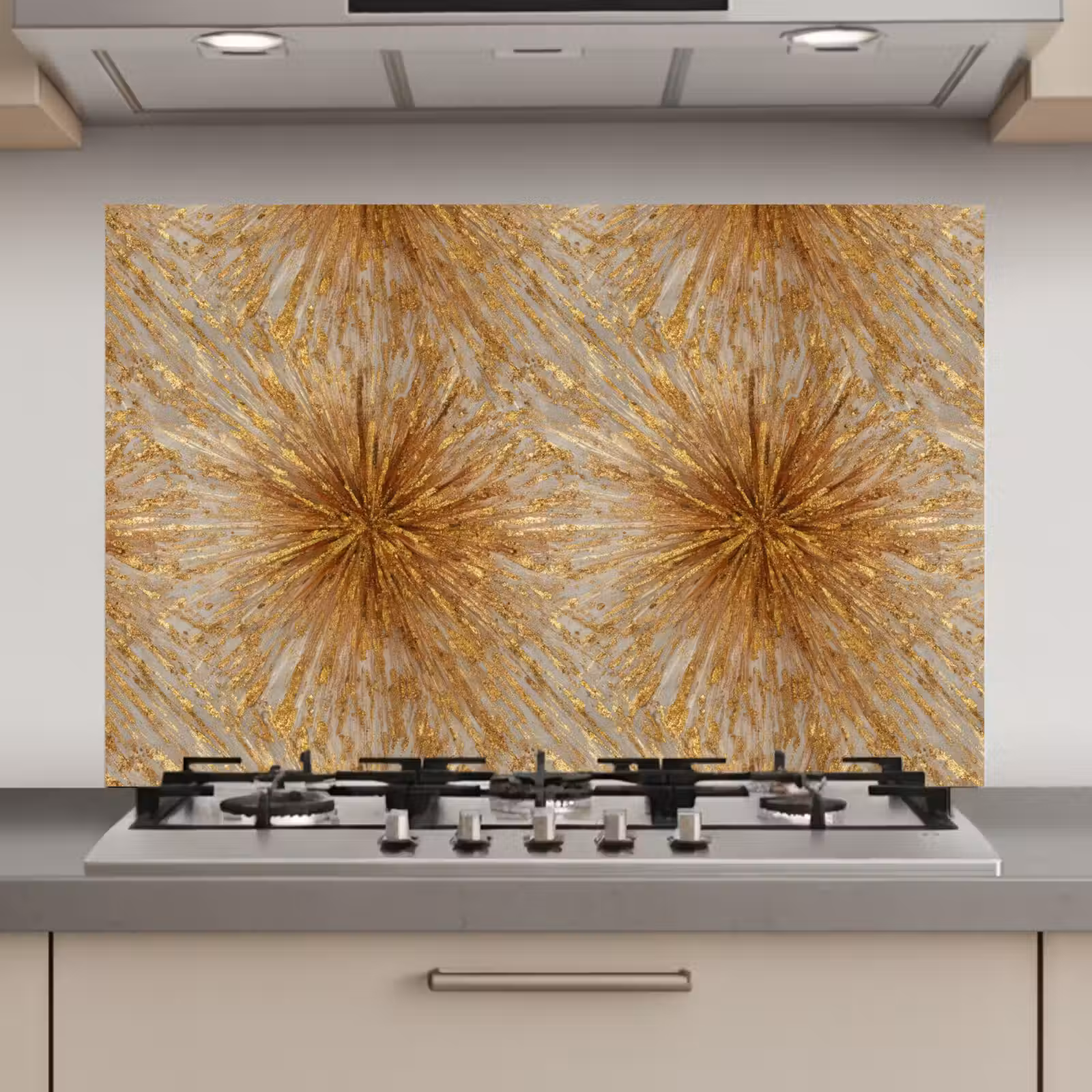 Spatscherm keuken - Explosie - Abstract - Goud - Wit — 1