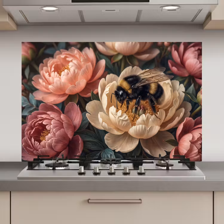 Spatscherm keuken - Bloemen - Insect - Natuur - Roze — 1