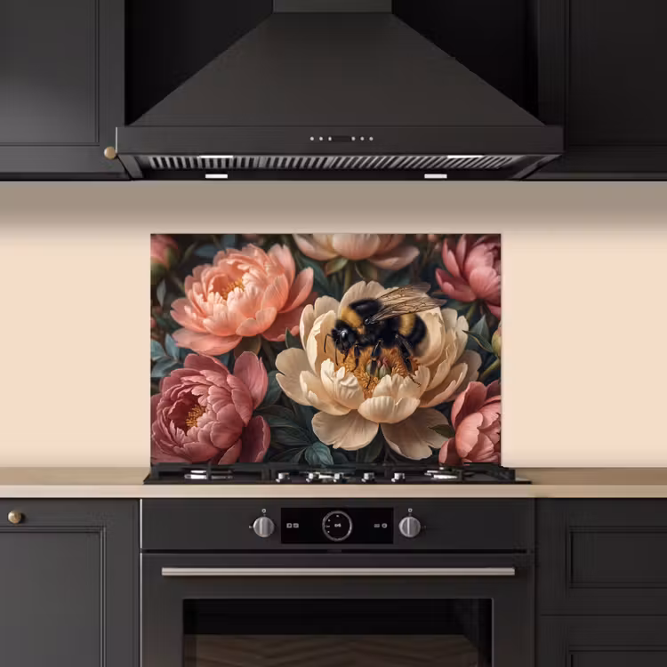 Spatscherm keuken - Bloemen - Insect - Natuur - Roze — 2