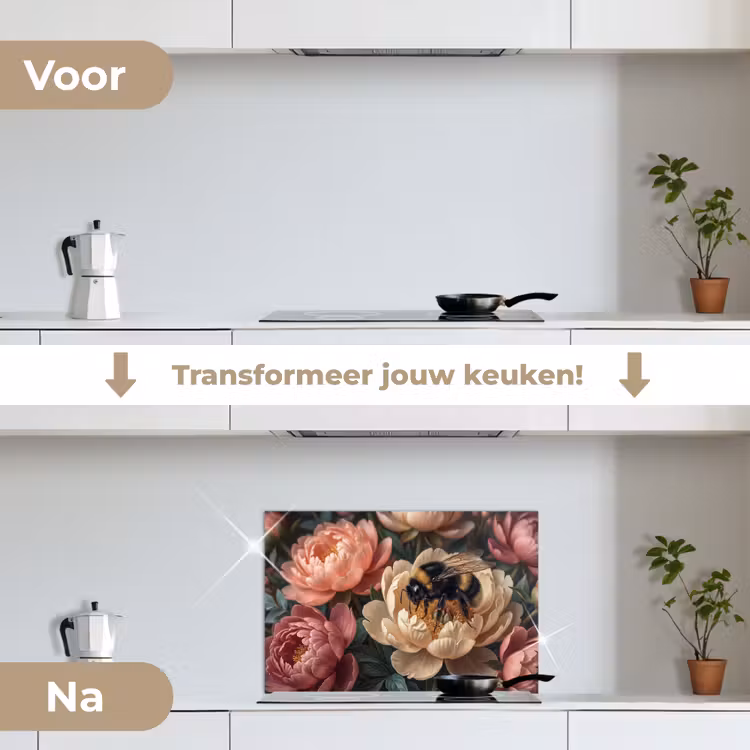 Spatscherm keuken - Bloemen - Insect - Natuur - Roze — 3