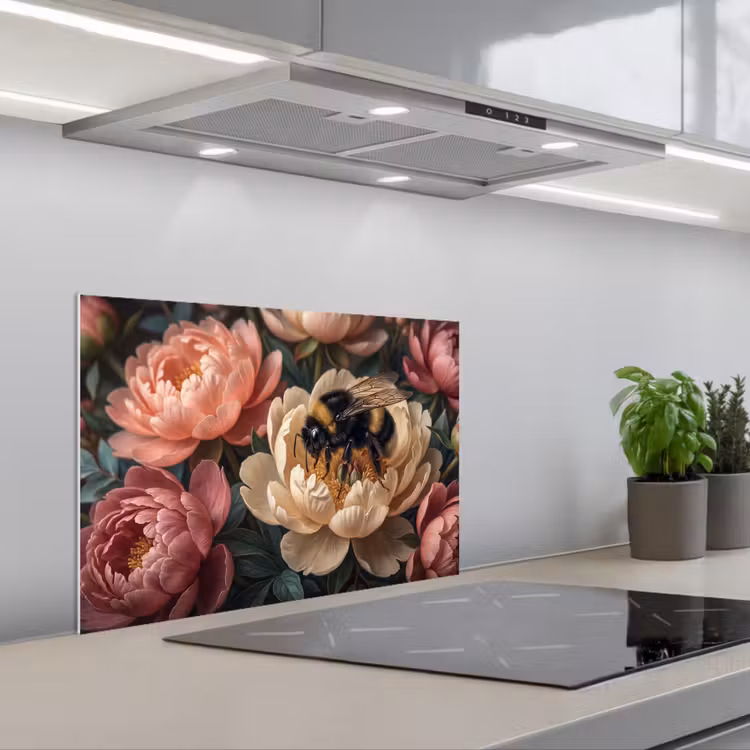 Spatscherm keuken - Bloemen - Insect - Natuur - Roze — 5