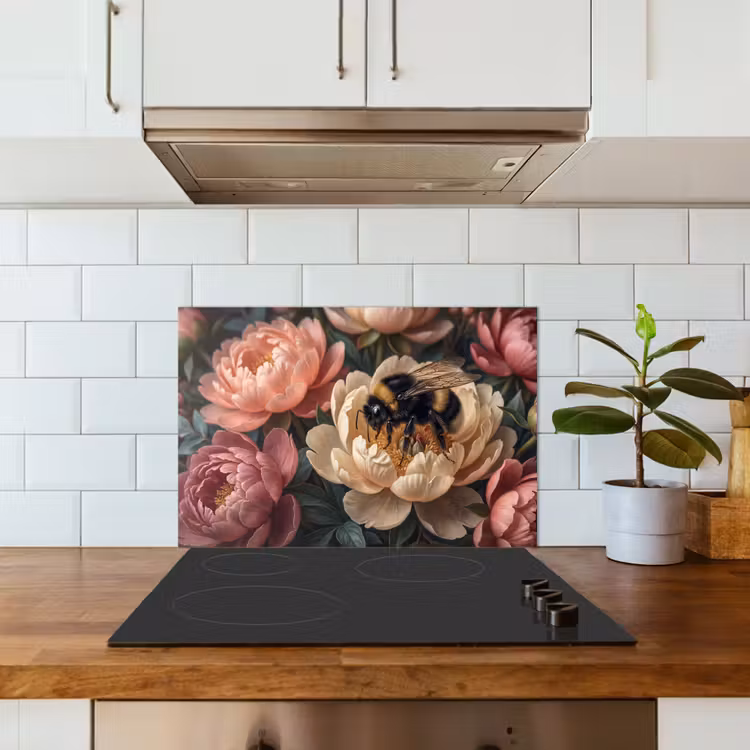 Spatscherm keuken - Bloemen - Insect - Natuur - Roze — 6
