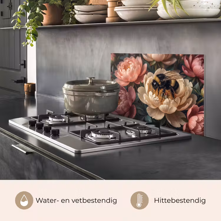 Spatscherm keuken - Bloemen - Insect - Natuur - Roze — 7