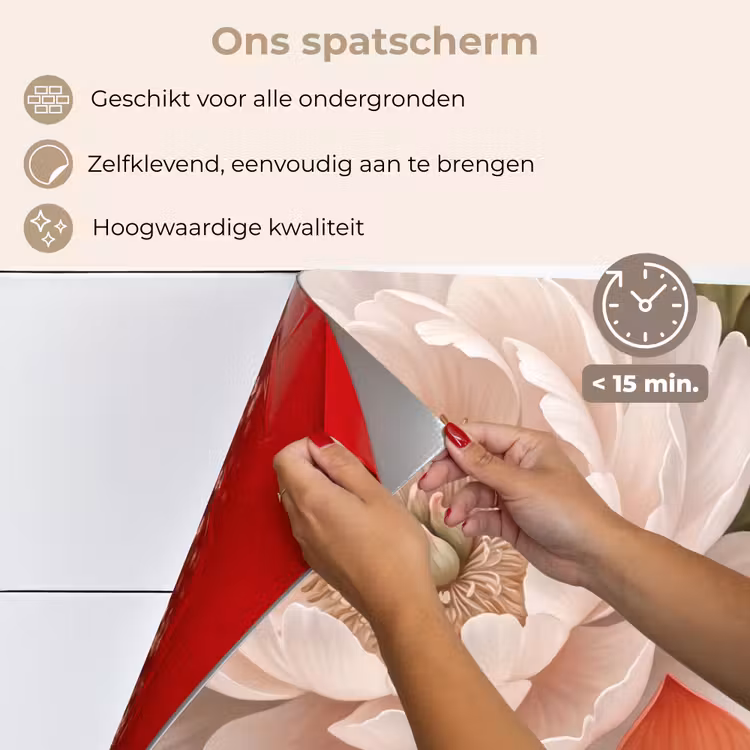Spatscherm keuken - Bloemen - Parels - Elegant - Roze - Wit — 4