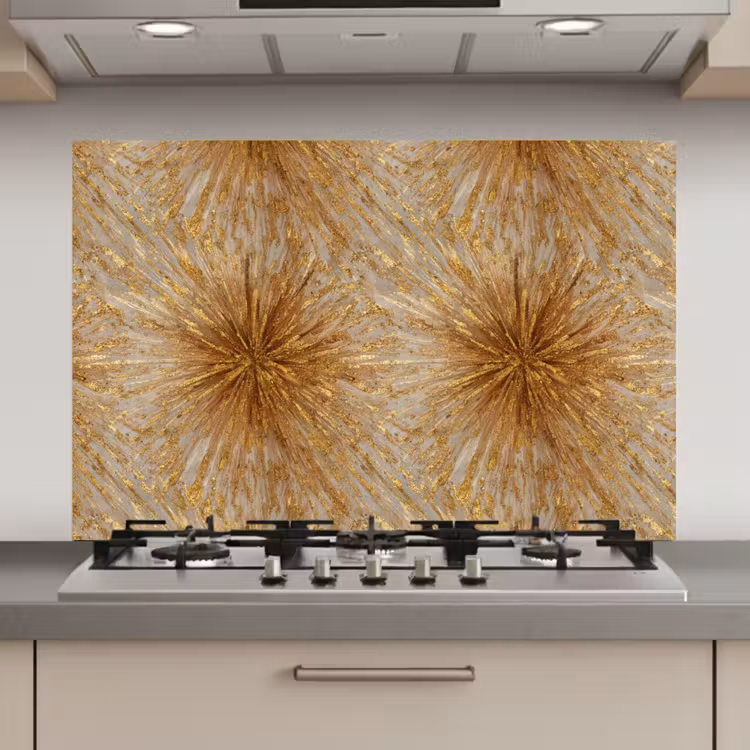 Spatscherm keuken - Explosie - Abstract - Goud - Wit — 1