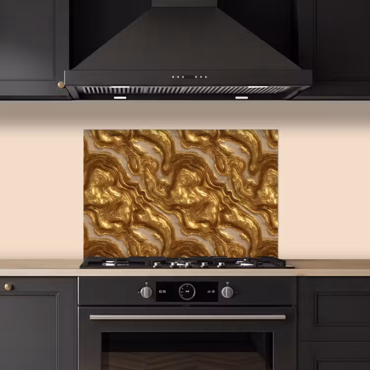 Spatscherm keuken - Golven - Organisch - Goud - Crème — 2
