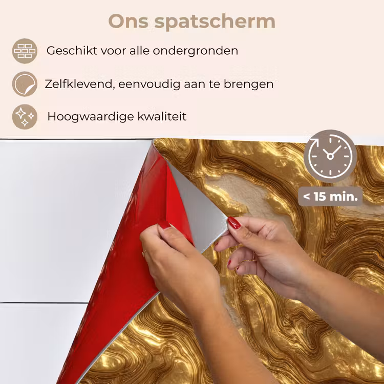 Spatscherm keuken - Golven - Organisch - Goud - Crème — 4