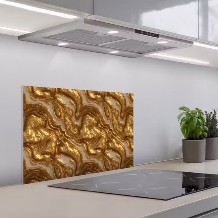 Spatscherm keuken - Golven - Organisch - Goud - Crème — 5