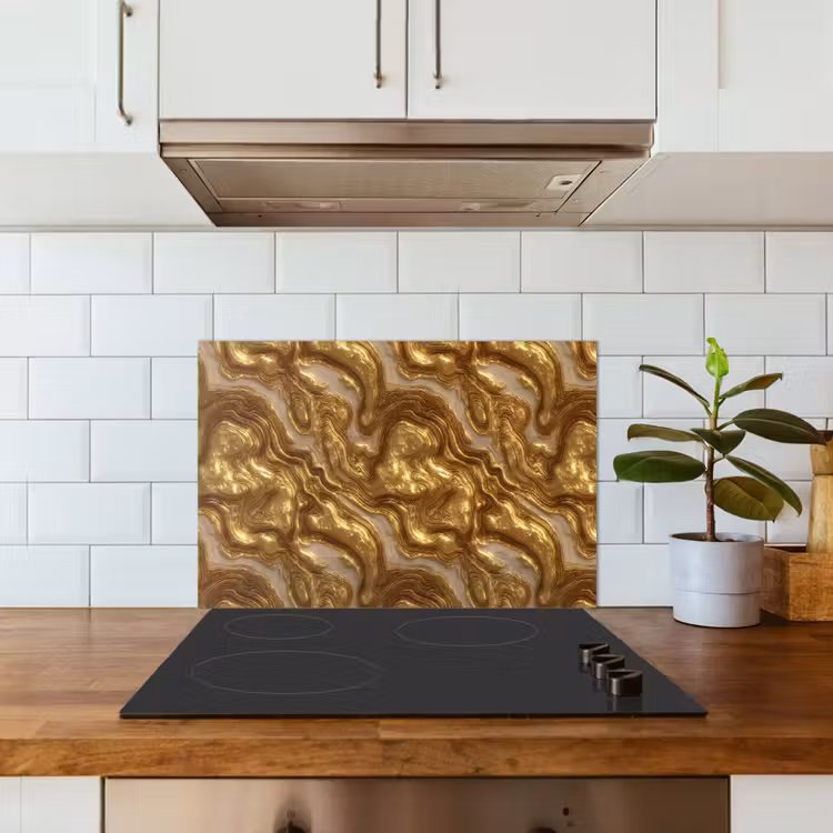 Spatscherm keuken - Golven - Organisch - Goud - Crème — 6