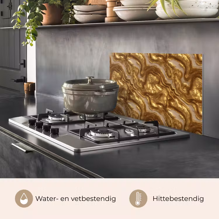 Spatscherm keuken - Golven - Organisch - Goud - Crème — 7
