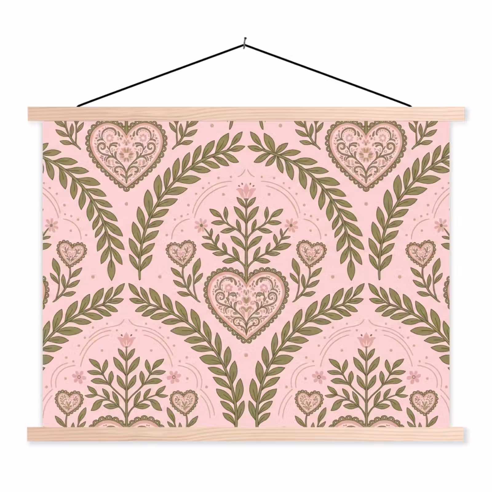 Schoolplaat - Patroon - Hart - Bloemen - Folkloristisch - Roze — 1