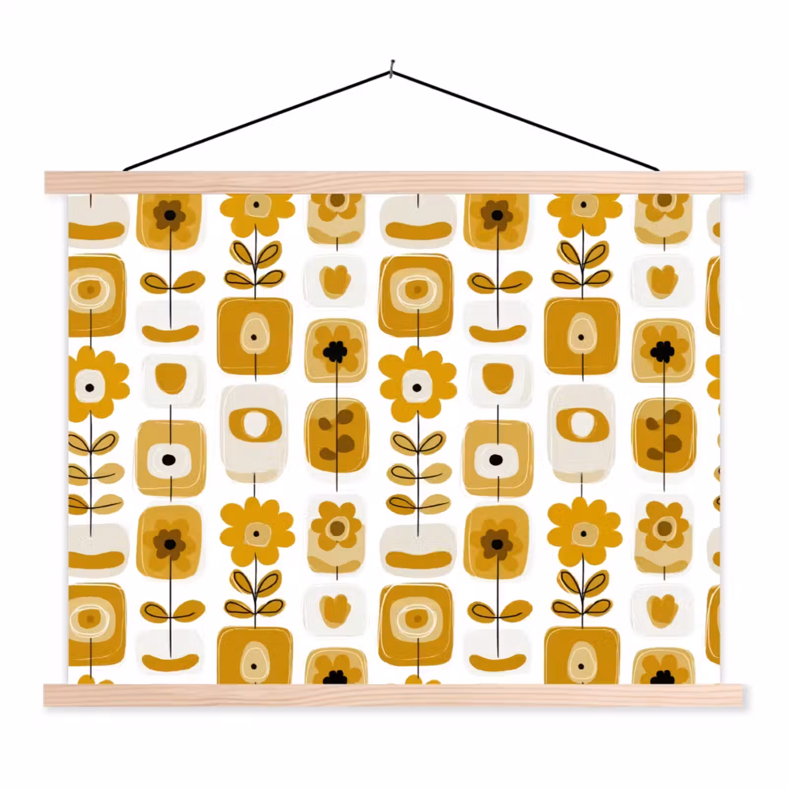 Schoolplaat - Retro - Abstract - Bloemen - Okergeel — 1