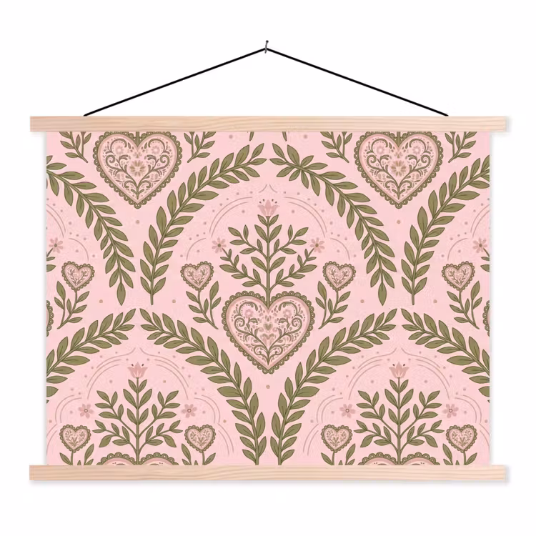 Schoolplaat - Patroon - Hart - Bloemen - Folkloristisch - Roze — 1