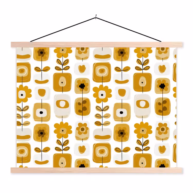 Schoolplaat - Retro - Abstract - Bloemen - Okergeel — 1