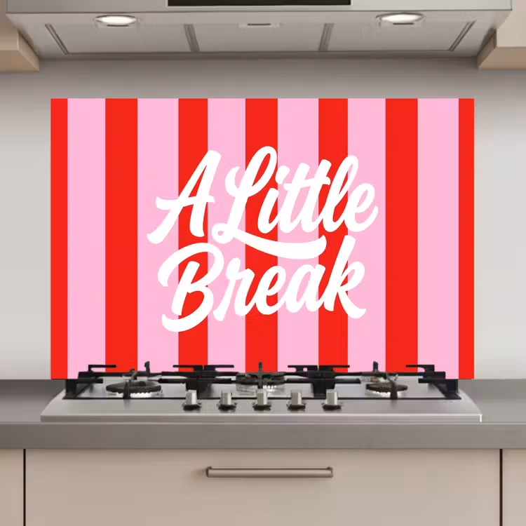 Spatscherm keuken - A Little Break - Strepen - Rood - Roze — 1
