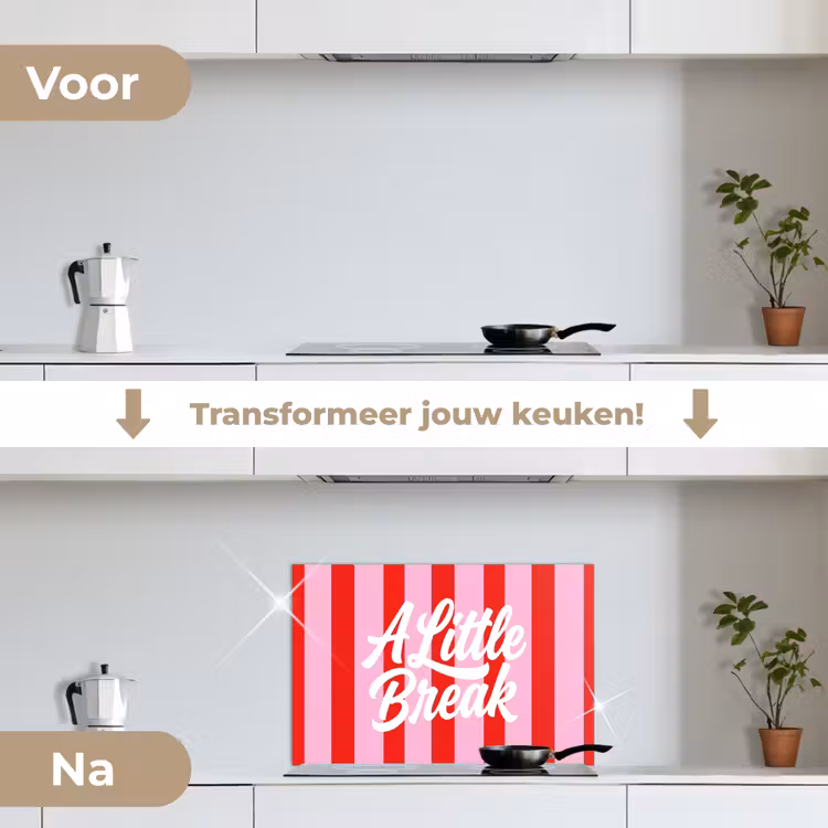 Spatscherm keuken - A Little Break - Strepen - Rood - Roze — 3