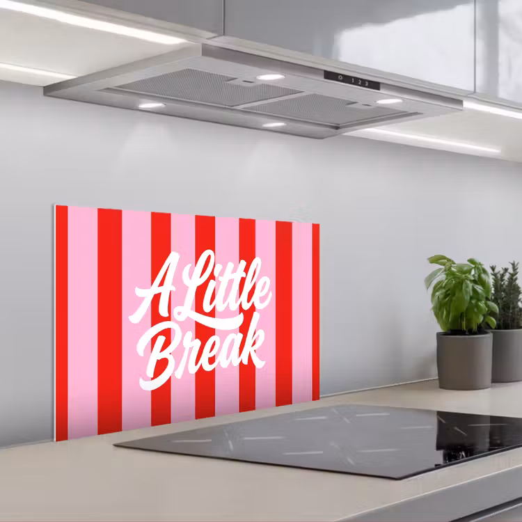 Spatscherm keuken - A Little Break - Strepen - Rood - Roze — 5